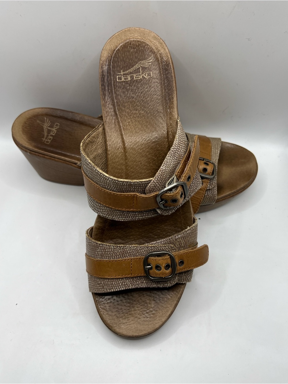 Dansko Women's Size 39 Jessie Sand Lizard Brown Leather Chunky Sandals